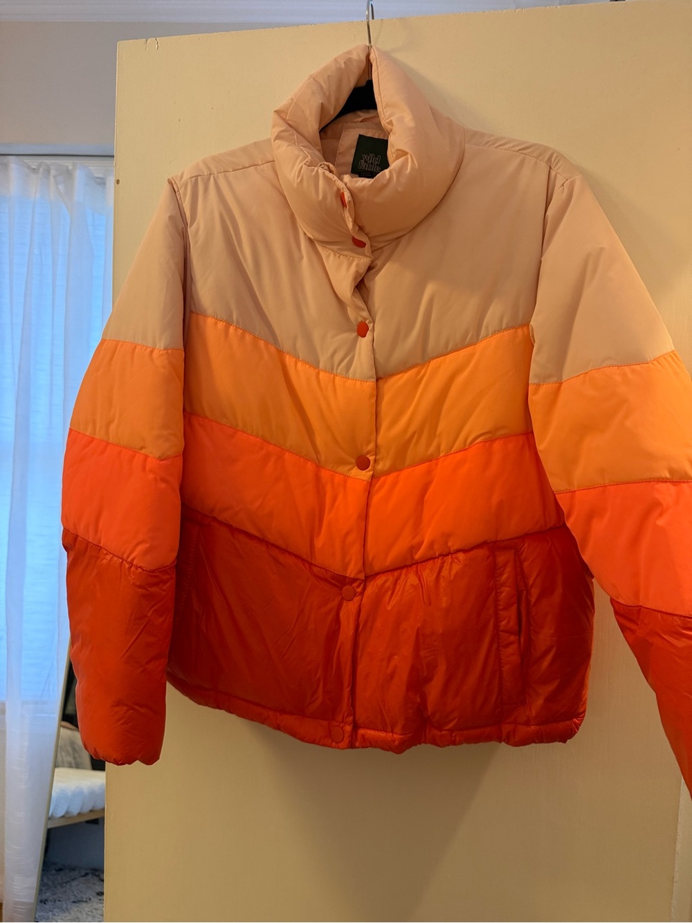 wild fable Colorblock Puffer Jacket in Peach, Orange & Red-Orange